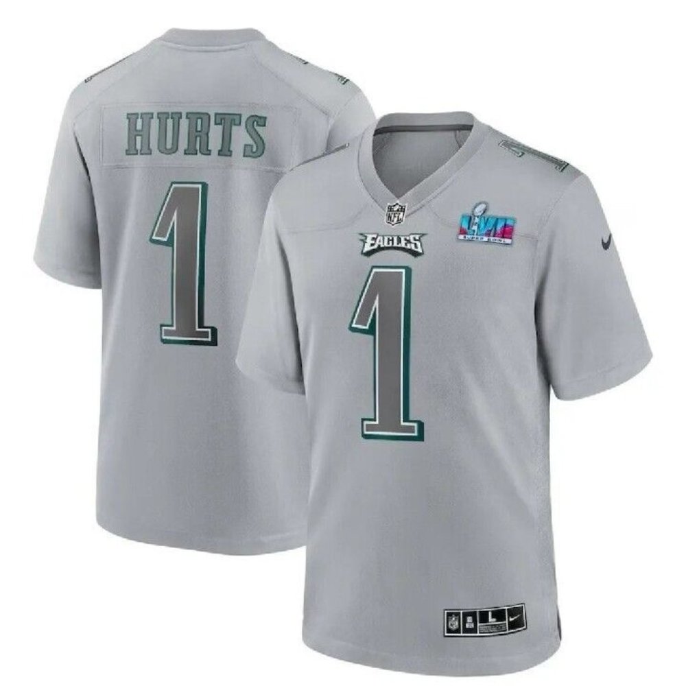 Nike Men Philadelphia Eagles Jalen Hurts Gray Super Bowl LVII Patch Jers… - Picture 1 of 3